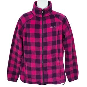 Columbia‎ Womens Full Zip Fleece Jacket Buffalo Plaid Size Large Snow Ski Winter